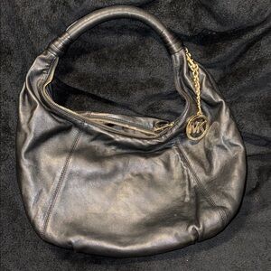 Michael Kors Black Slouchy Hobo Bag with Gold Charm